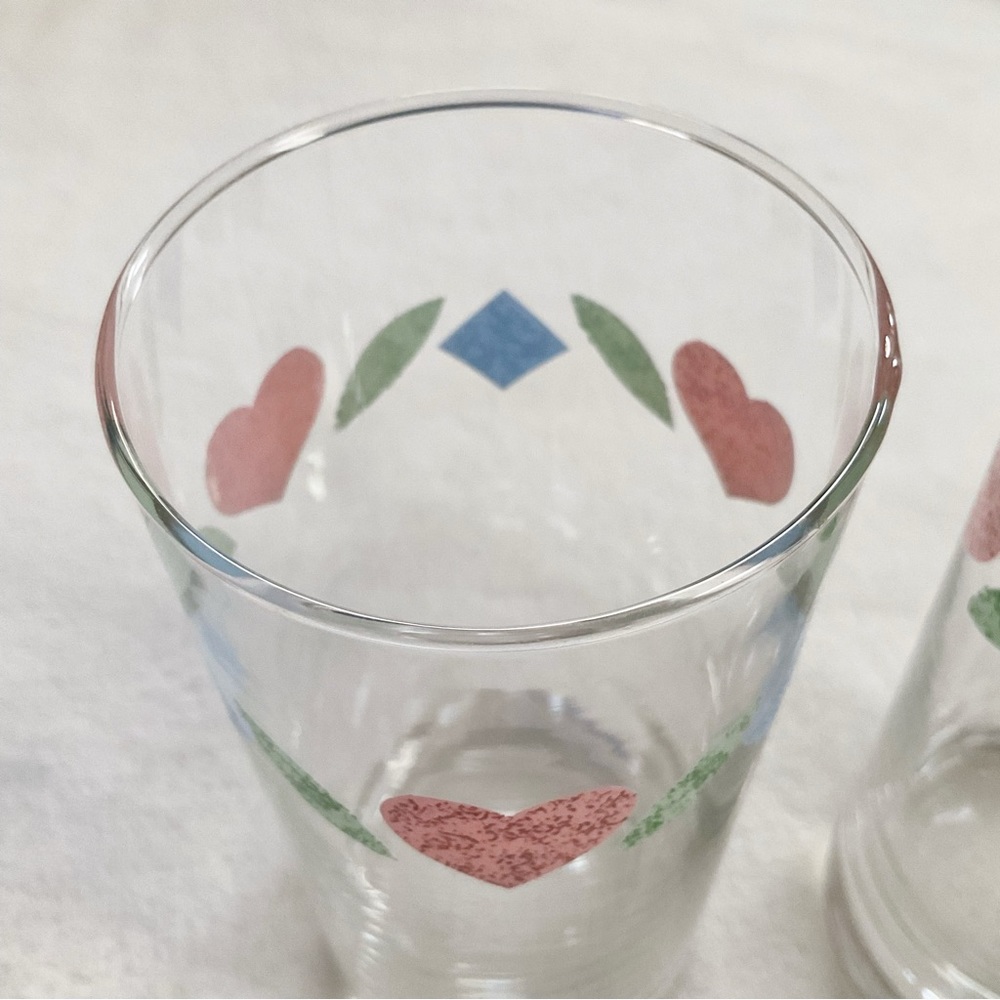 Vintage Corelle Quilt Heart Tumblers Set of 2 Pink Patchwork Glasses - Picture 4 of 11